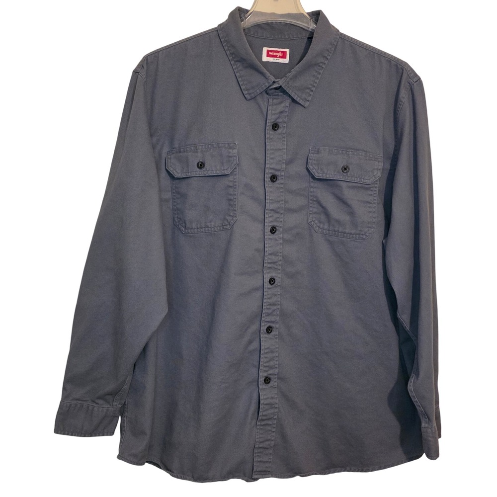 Wrangler Men's 2XL Gray Long Sleeve Button Up Work Shirt Industrial